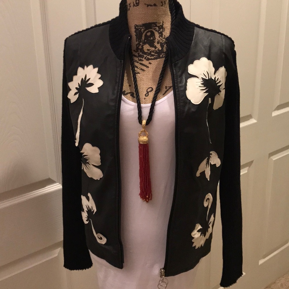 Spiegel vintage leather panel sweater jacket